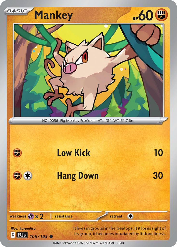 Mankey⁣ - Paldea Evolved⁣ (Common)⁣ [106] English / Near Mint / Reverse-Holo Normal