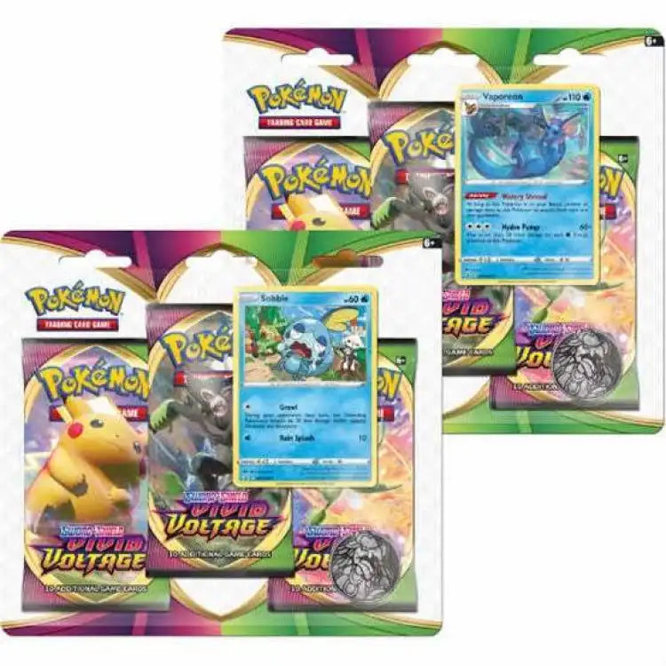 Pokemon SWSH: Vivid Voltage 3-pak Blister, m/mønt og promo-kort - ADLR Poké-Shop