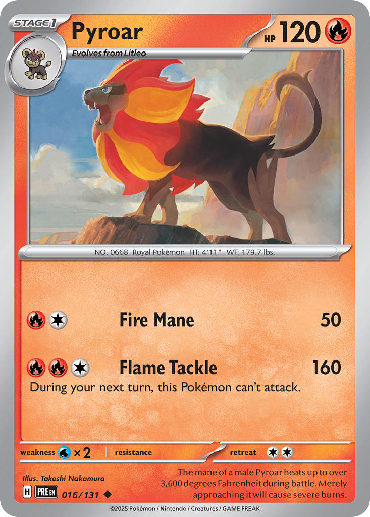 Pyroar⁣ - Prismatic Evolutions⁣ (Uncommon)⁣ [016] English / Near Mint / Reverse-Holo Normal