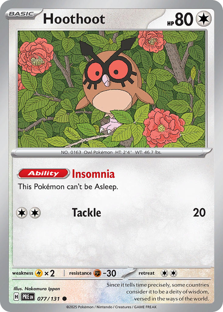 Hoothoot⁣ - Prismatic Evolutions⁣ (Common)⁣ [077] English / Near Mint / Reverse-Holo Normal