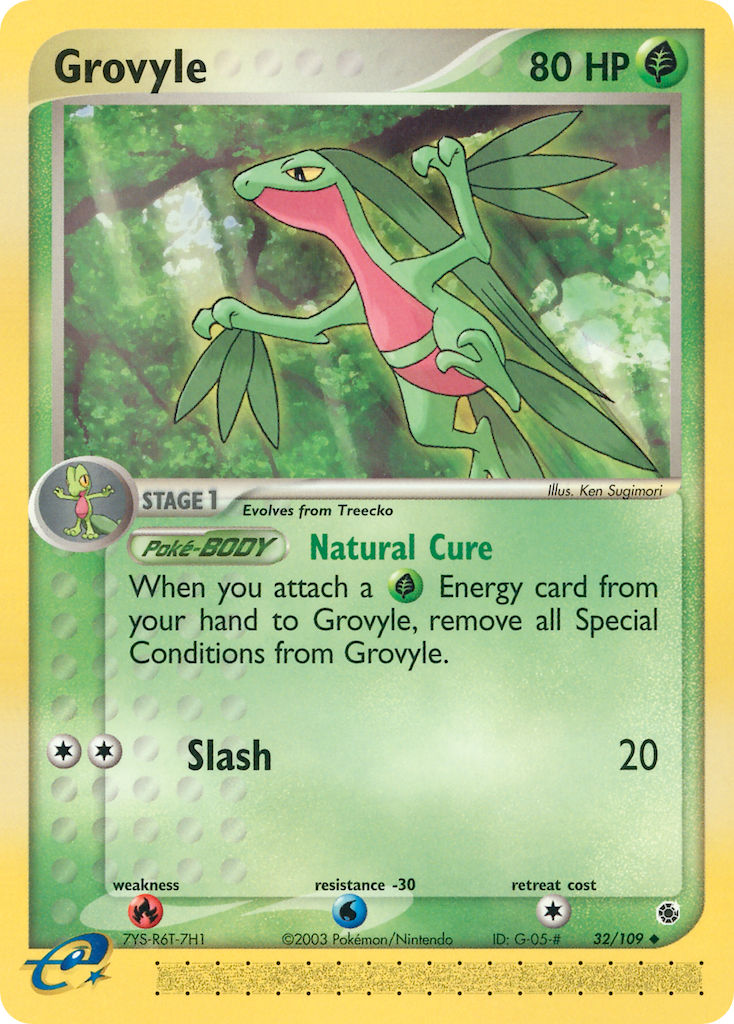 Grovyle (Natural Cure)⁣ - EX Ruby & Sapphire⁣ (Uncommon)⁣ [32] English / Light Played / Reverse-Holo Normal