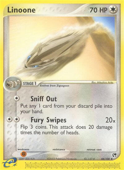 Linoone⁣ - EX Sandstorm⁣ (Uncommon)⁣ [44] English / Poor / Reverse-Holo Normal