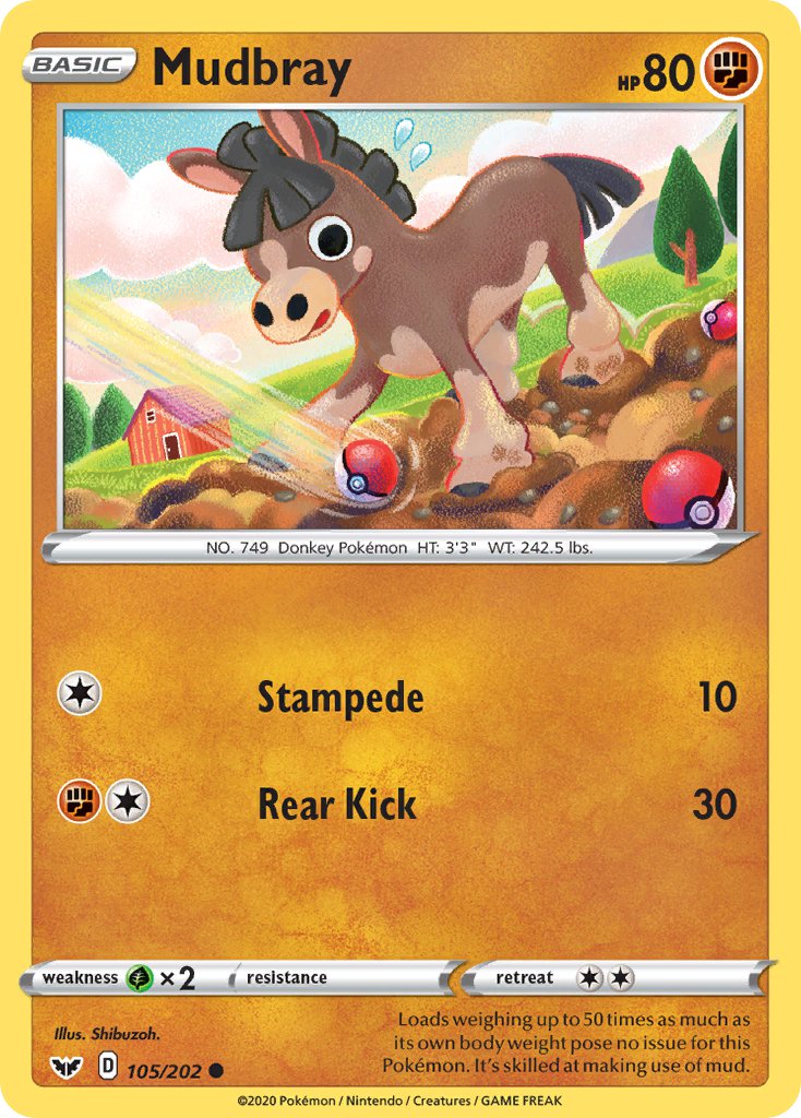 Mudbray⁣ - Sword & Shield⁣ (Common)⁣ [105] English / Near Mint / Reverse-Holo Normal