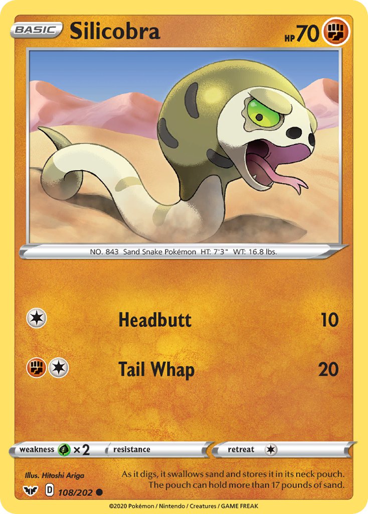 Silicobra⁣ - Sword & Shield⁣ (Common)⁣ [108] English / Near Mint / Reverse-Holo Normal