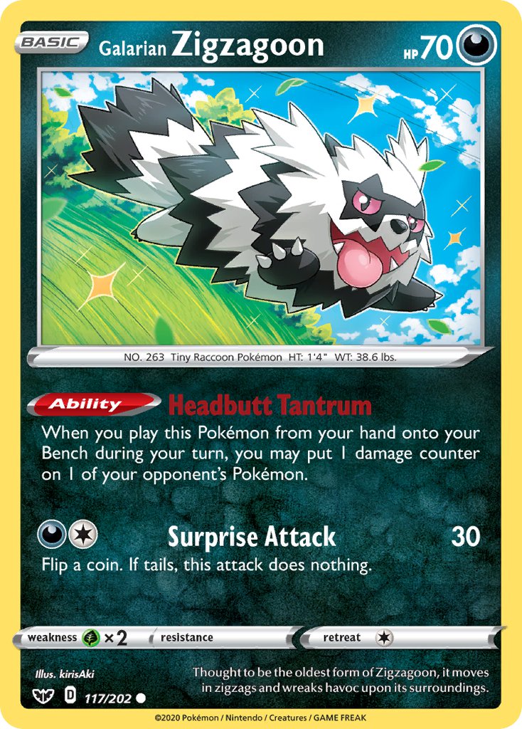 Galarian Zigzagoon⁣ - Sword & Shield⁣ (Common)⁣ [117] English / Near Mint / Reverse-Holo Normal