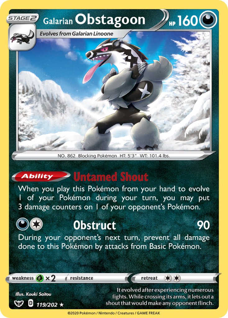 Galarian Obstagoon⁣ - Sword & Shield⁣ (Holo Rare)⁣ [119] English / Light Played / Normal