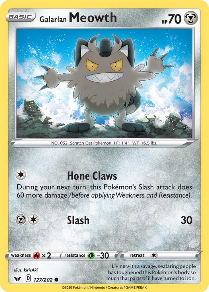 Galarian Meowth⁣ - Sword & Shield⁣ (Common)⁣ [127] English / Near Mint / Reverse-Holo Normal
