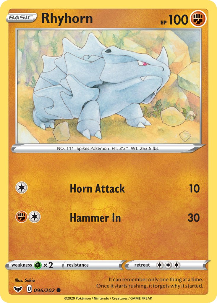 Rhyhorn⁣ - Sword & Shield⁣ (Common)⁣ [96] English / Excellent / Normal