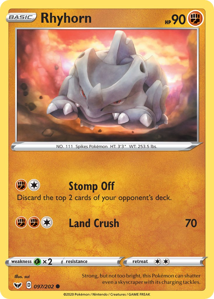 Rhyhorn⁣ - Sword & Shield⁣ (Common)⁣ [97] English / Light Played / Reverse-Holo Normal