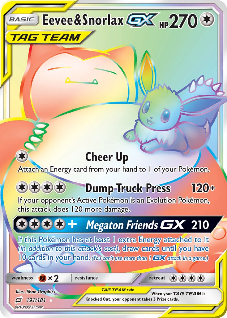 Eevee & Snorlax GX⁣ - Team Up⁣ (Secret Rare)⁣ [191] English / Near Mint / Normal