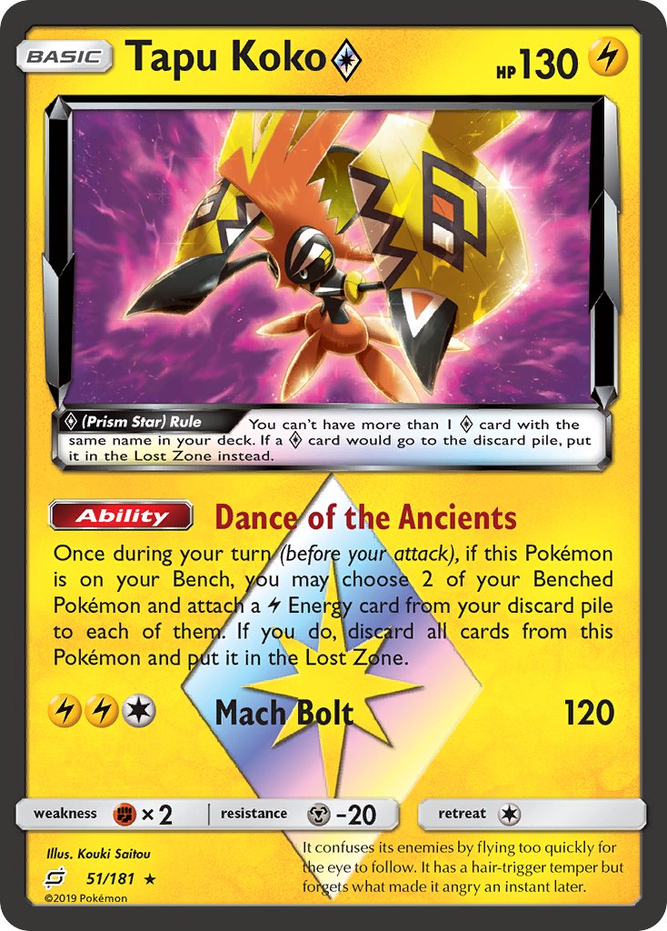 Tapu Koko ◇⁣ - Team Up⁣ (Holo Rare)⁣ [51] English / Excellent / Normal