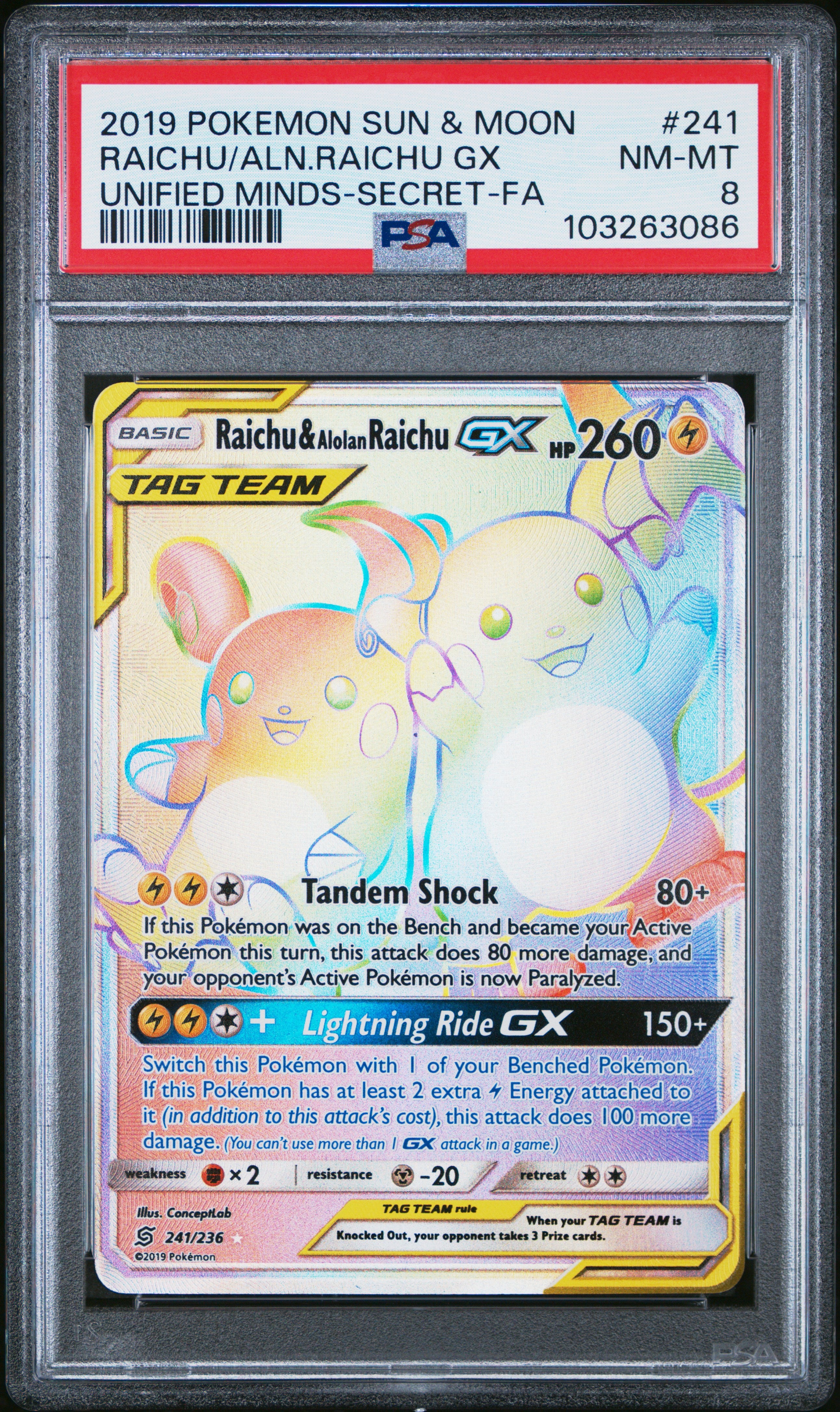Raichu & Alolan Raichu GX - Unified Minds (Secret Rare) [UNM-241]