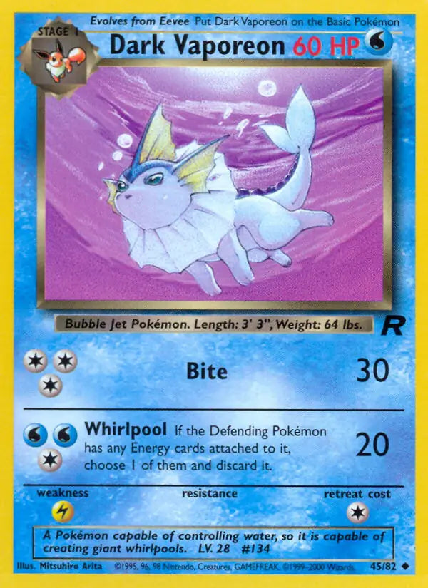 Dark Vaporeon⁣ - Team Rocket⁣ (Uncommon)⁣ [45] English / Near Mint / Normal