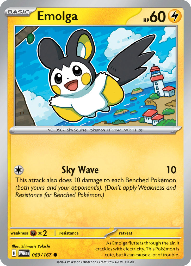 Emolga⁣ - Twilight Masquerade⁣ (Common)⁣ [069] English / Near Mint / Reverse-Holo Normal