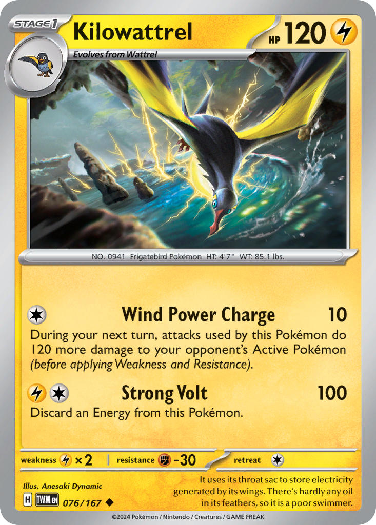 Kilowattrel⁣ - Twilight Masquerade⁣ (Uncommon)⁣ [076] English / Near Mint / Reverse-Holo Normal