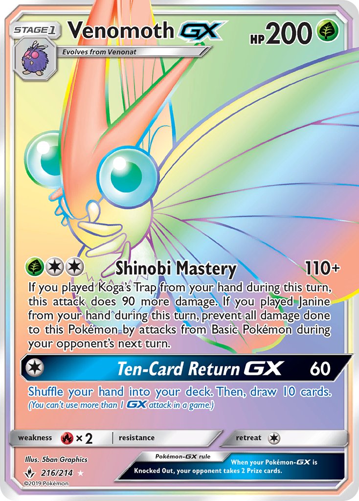 Venomoth GX - Unbroken Bonds (Secret Rare) [UNB-216] English / Near Mint / Normal