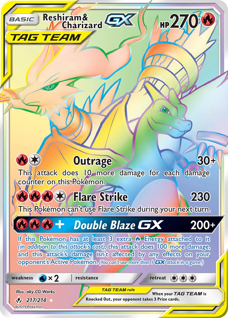 Reshiram & Charizard GX - Unbroken Bonds (Secret Rare) [UNB-217] English / Near Mint / Normal