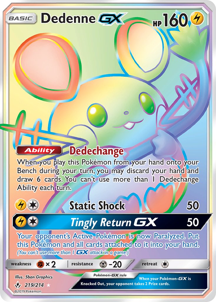 Dedenne GX - Unbroken Bonds (Secret Rare) [UNB-219] English / Near Mint / Normal