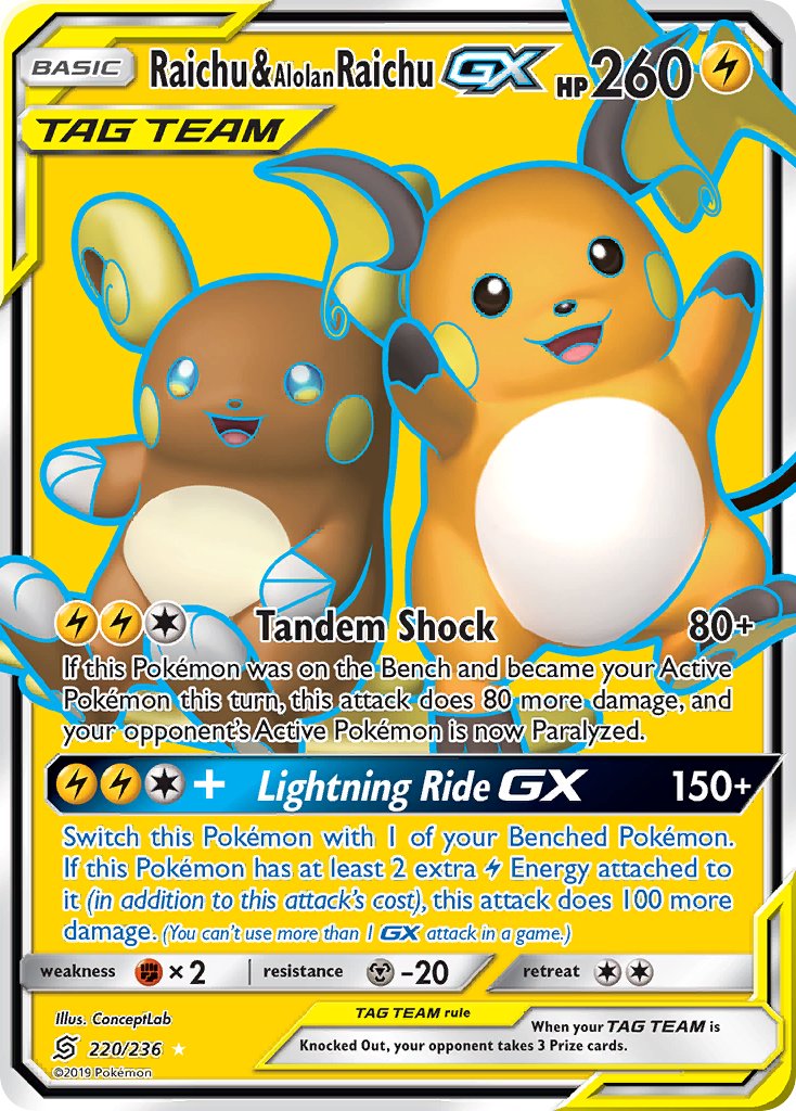 Raichu & Alolan Raichu GX - Unified Minds (Ultra Rare) [UNM-220] English / Near Mint / Normal