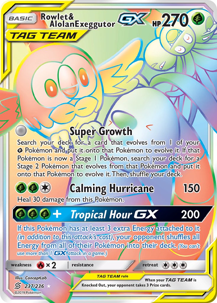 Rowlet & Alolan Exeggutor GX - Unified Minds (Secret Rare) [UNM-237] English / Near Mint / Normal