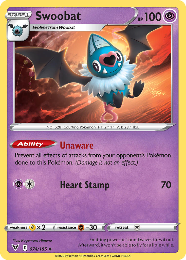 Swoobat⁣ - Vivid Voltage⁣ (Uncommon)⁣ [74] English / Near Mint / Reverse-Holo Normal
