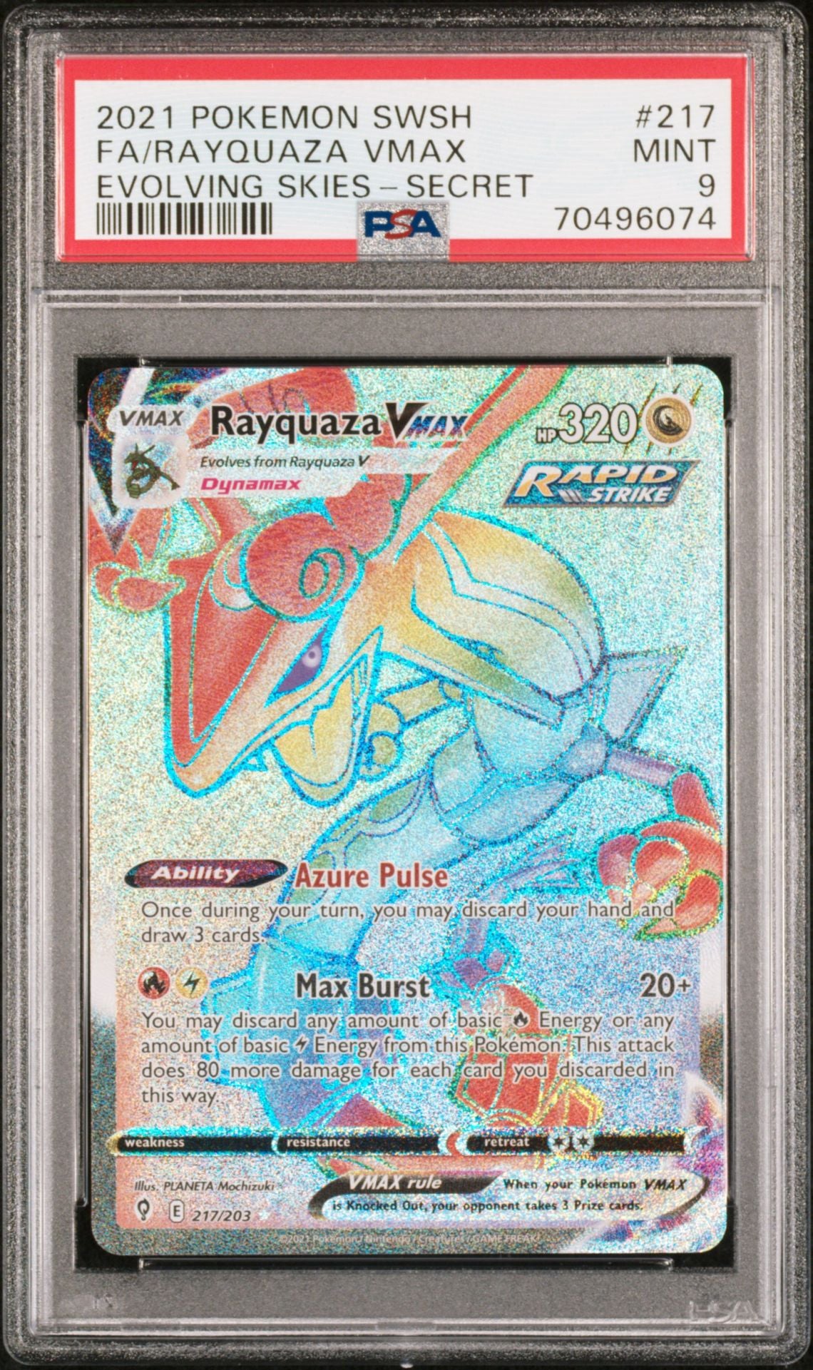 Rayquaza VMAX #217 Evolving Skies PSA 9 - forside