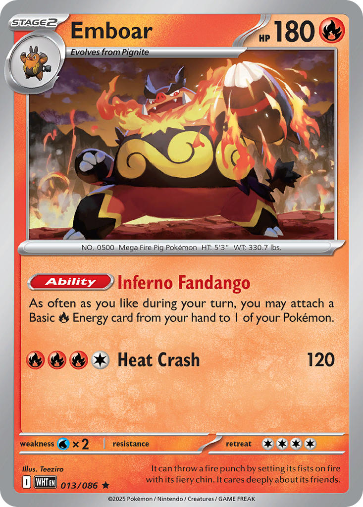 Emboar⁣ - White Flare⁣ (Rare)⁣ [013] English / Near Mint / Normal