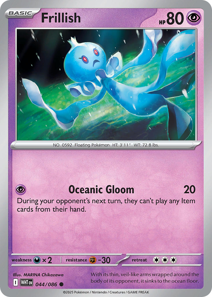 Frillish⁣ - White Flare⁣ (Common)⁣ [044] English / Near Mint / Reverse-Holo Normal