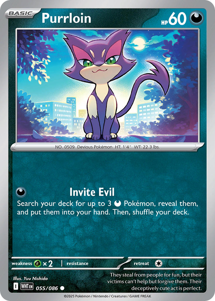 Purrloin⁣ - White Flare⁣ (Common)⁣ [055] English / Near Mint / Reverse-Holo Normal
