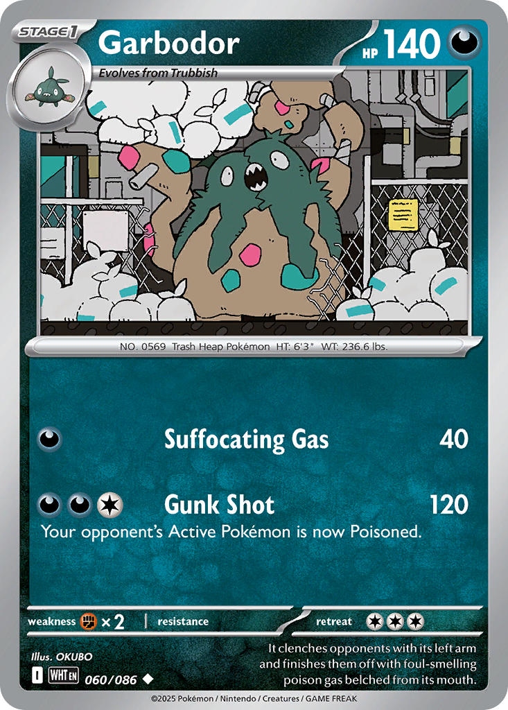 Garbodor⁣ - White Flare: Additionals⁣ (Uncommon)⁣ [060] English / Near Mint / Reverse-Holo Normal