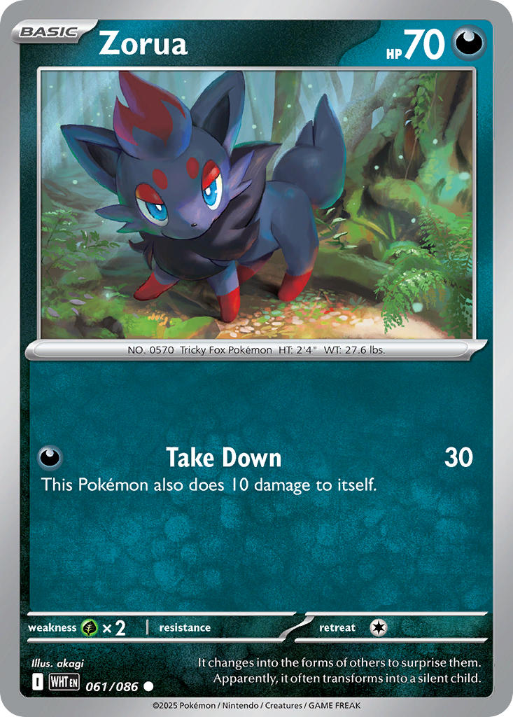 Zorua⁣ - White Flare⁣ (Common)⁣ [061] English / Near Mint / Reverse-Holo Normal