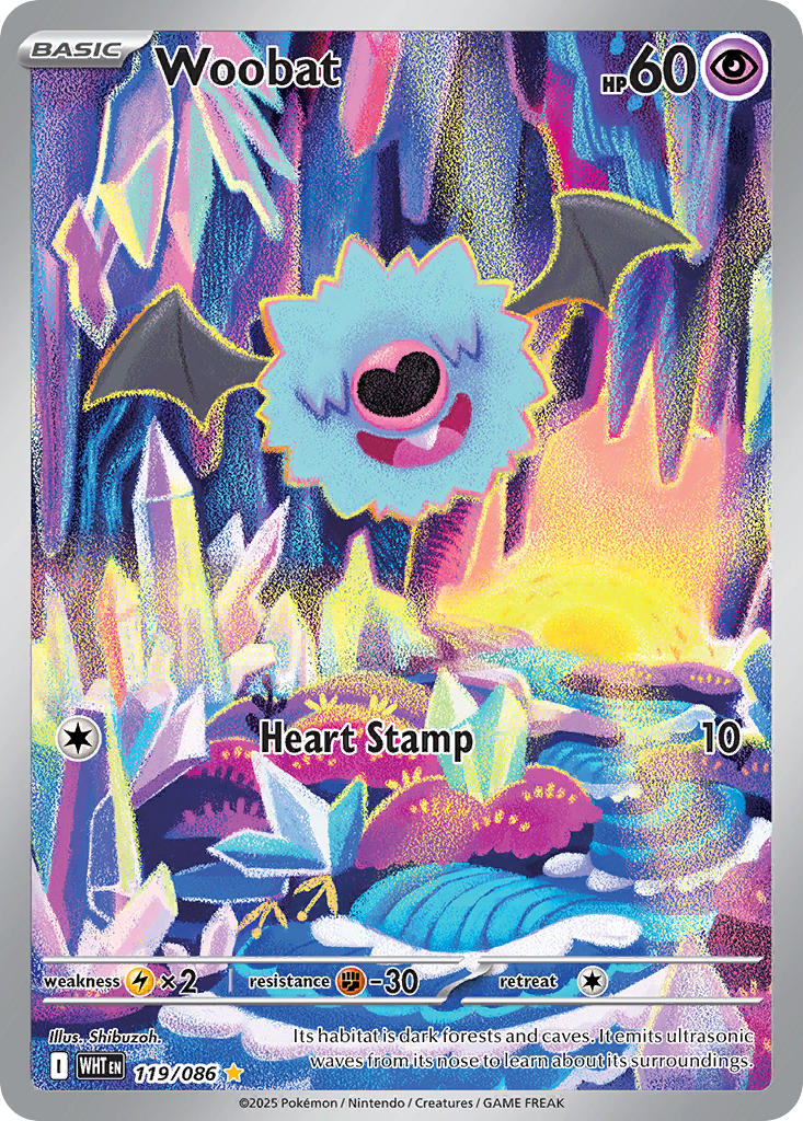 Woobat⁣ - White Flare⁣ (Illustration Rare)⁣ [119] English / Near Mint / Normal