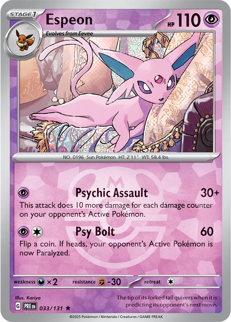 Espeon - Prismatic Evolutions: Master Ball Foil (Rare) [033] Kortspil