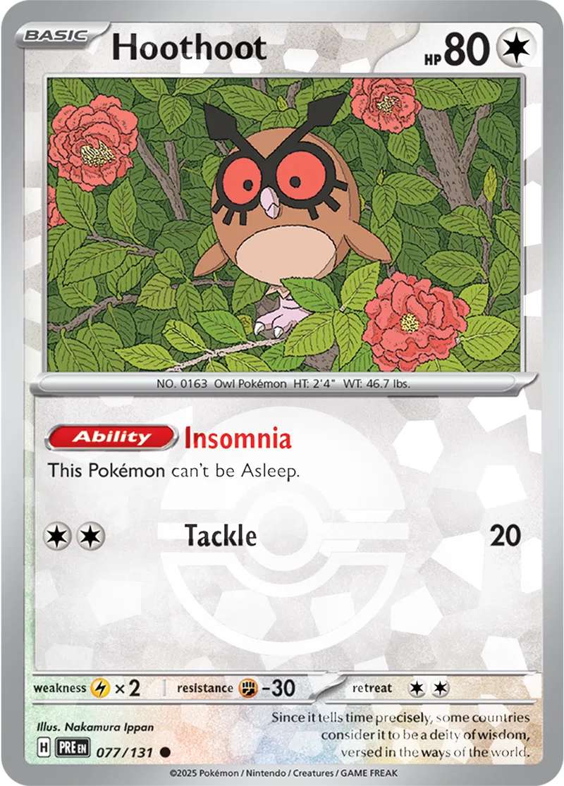 Hoothoot - Prismatic Evolutions: Poké Ball Foil (Common) [077] Kortspil