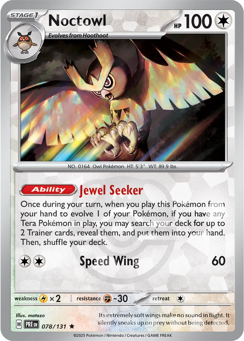 Noctowl - Prismatic Evolutions: Master Ball Foil (Rare) [078] Kortspil